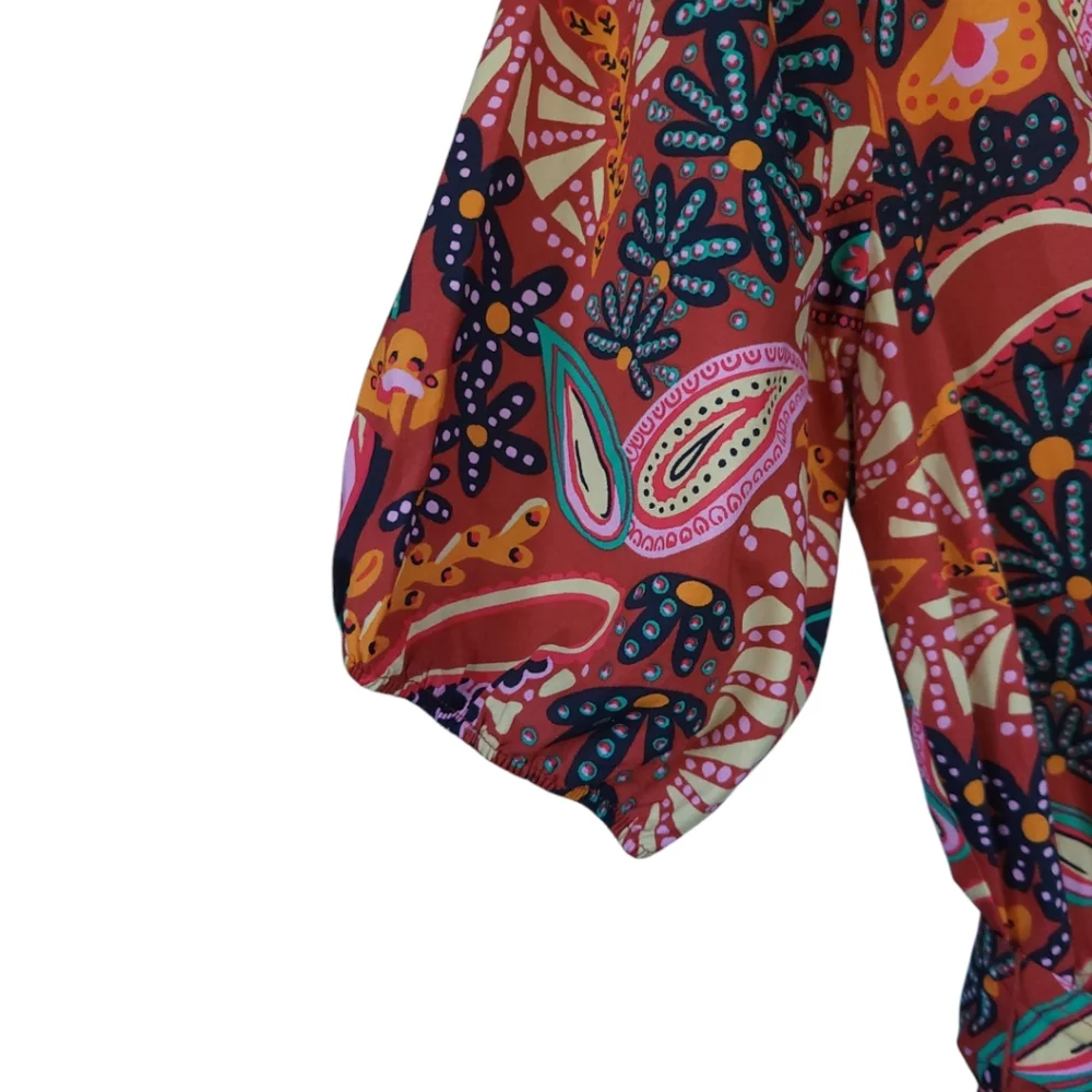Rachel Zoe Cotton‎ Paisley Shorts Romper Puff Sleeve Tropical Cruise Resort NWOT